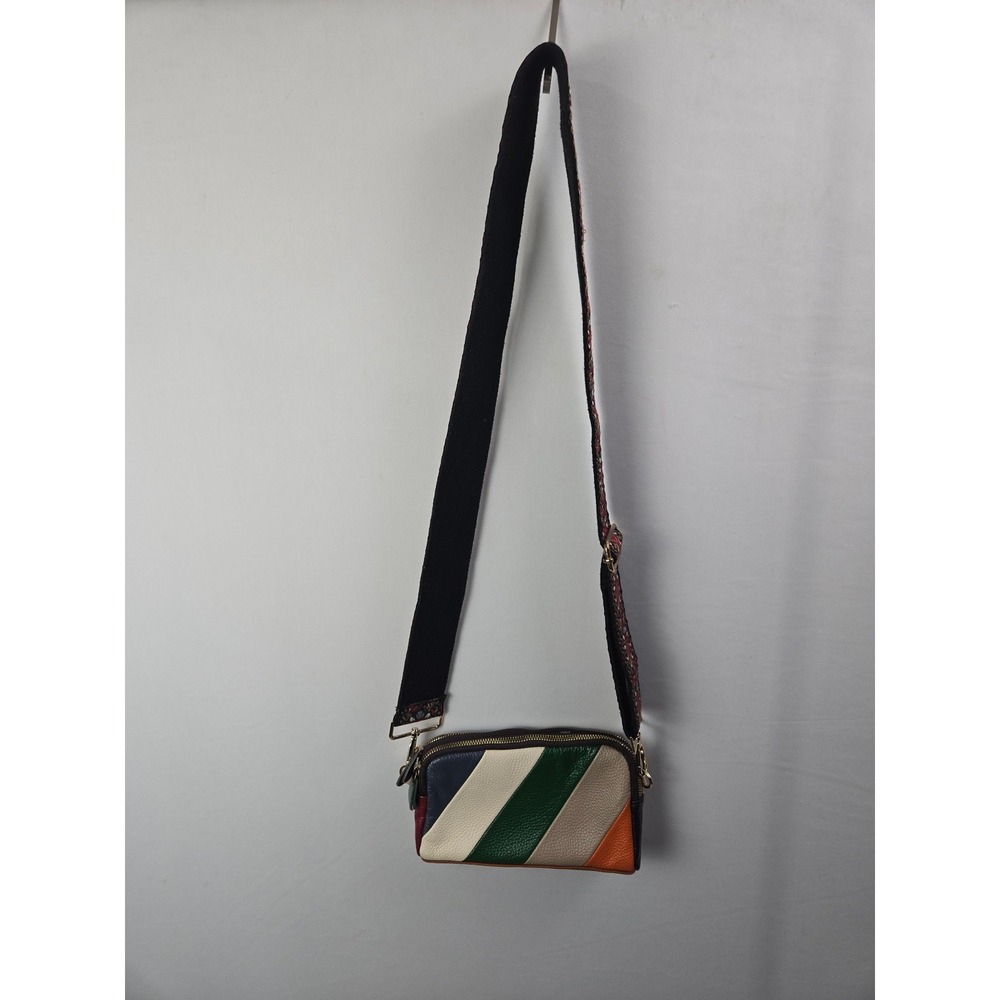Bohemian Boho Multi Color Stripe Leather Crossbody Bag Guitar Strap Streetwear